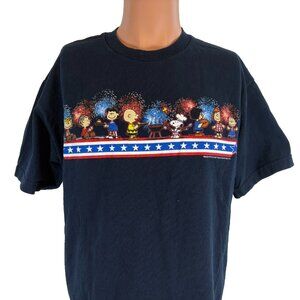 Vintage Peanuts T Shirt Mens Size L Blue Charlie Brown Snoopy July 4th BBQ